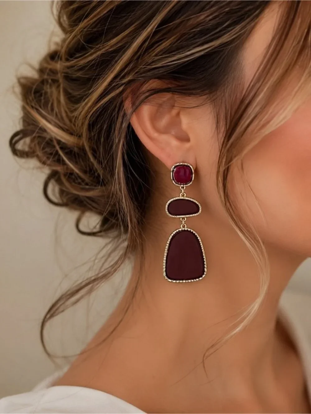 Elegant Burgundy Statement Drop Earrings - Women Jewelry